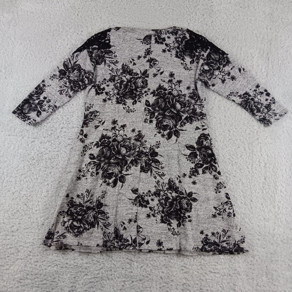 Three Pink Hearts Womens Floral Crochet Lace Shoulder Tunic Top Grey Black M